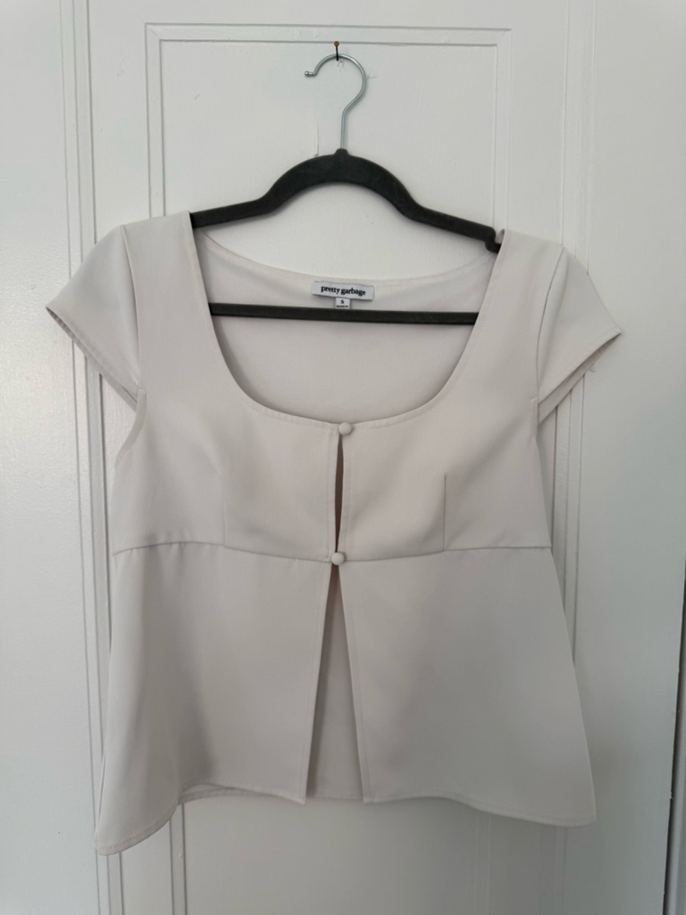 Pretty Garbage Cream Cap Sleeve Crop Top with Front Button